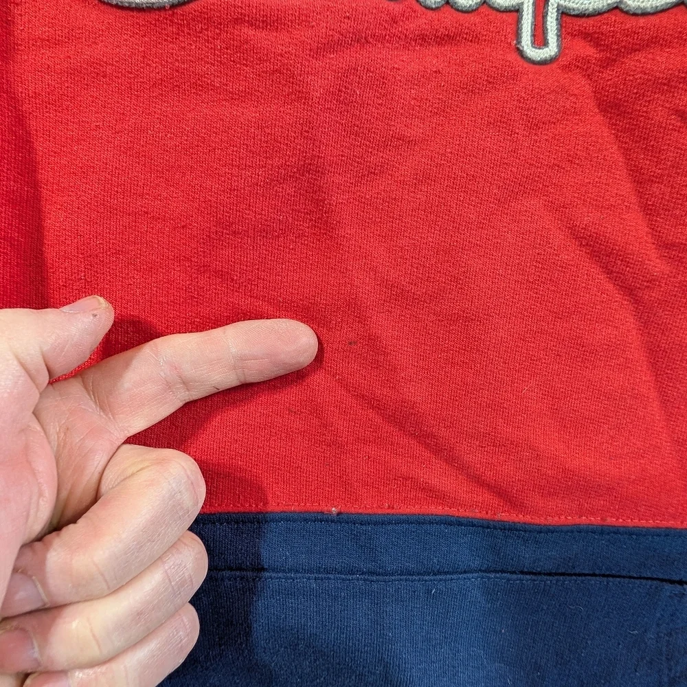 Champion Colorblock Pullover Hoodie Women's Medium Gray Red Blue Logo Front - Picture 9 of 16